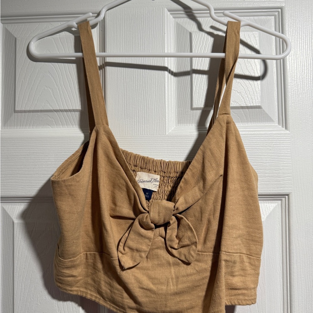Target Tan Smocked Tie Front Crop Tank Top